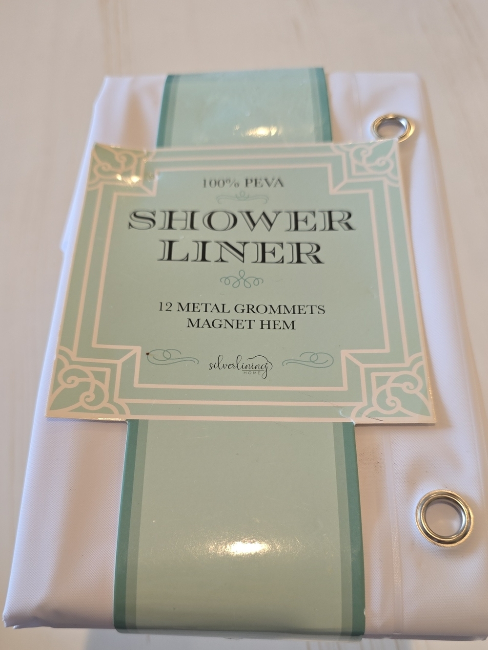 Silver Lining White Shower Liner with Metal Grommets